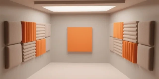Akustik Panel Miktarı hesaplama aracı — izometrik 3D illüstrasyon
