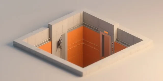 Asansör Kuyusu Yalıtımı hesaplama aracı — izometrik 3D illüstrasyon