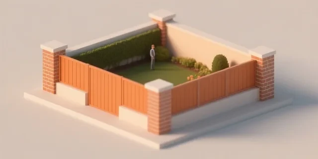 Çit Duvarı (Tuğla Ayaklı) hesaplama aracı — izometrik 3D illüstrasyon
