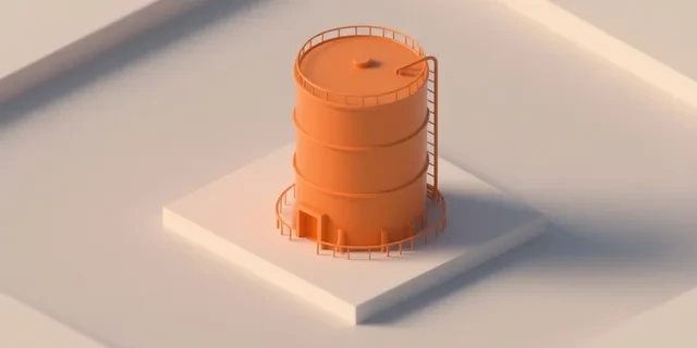 Dik Silindirik Tank hesaplama aracı — izometrik 3D illüstrasyon