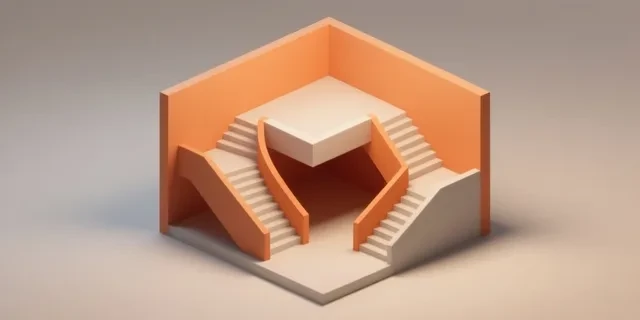 180° Dönüşlü Merdiven hesaplama aracı — izometrik 3D illüstrasyon