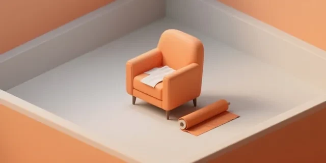 Döşemelik Kumaş (Koltuk) hesaplama aracı — izometrik 3D illüstrasyon