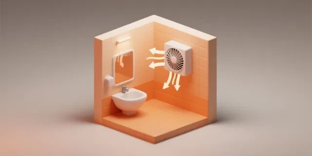 Fan Debisi (Banyo / WC) hesaplama aracı — izometrik 3D illüstrasyon