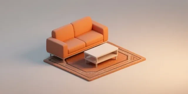Halı Boyutu (Oda Oranı) hesaplama aracı — izometrik 3D illüstrasyon