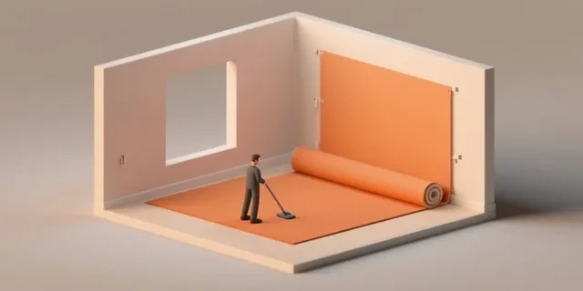 Halı / PVC Zemin hesaplama aracı — izometrik 3D illüstrasyon
