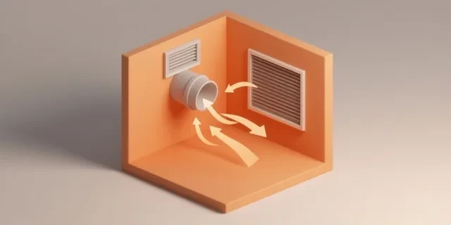 Havalandırma Hava Hacmi hesaplama aracı — izometrik 3D illüstrasyon