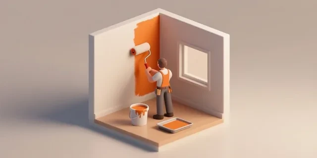 İç Cephe Boya hesaplama aracı — izometrik 3D illüstrasyon