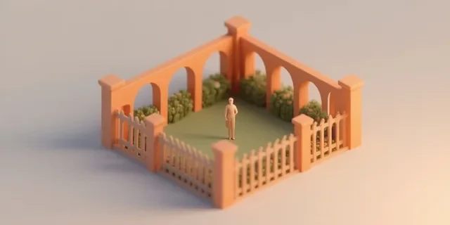 Kemerli Çit hesaplama aracı — izometrik 3D illüstrasyon