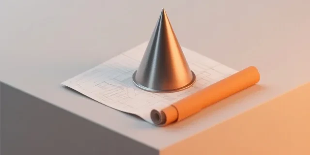 Koni Açınımı (Sac Deseni) hesaplama aracı — izometrik 3D illüstrasyon