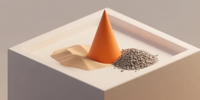 Kum / Çakıl Yığını hesaplama aracı — izometrik 3D illüstrasyon