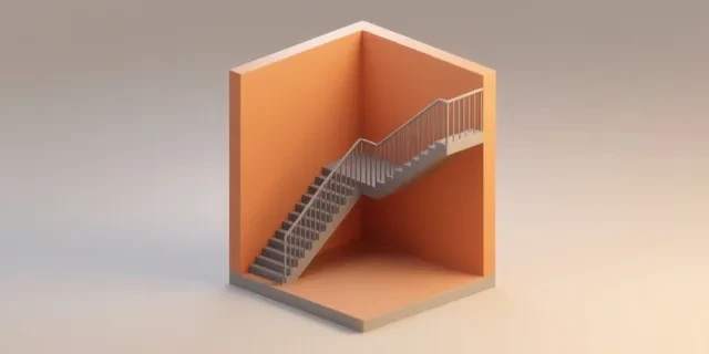 90° Metal Merdiven hesaplama aracı — izometrik 3D illüstrasyon
