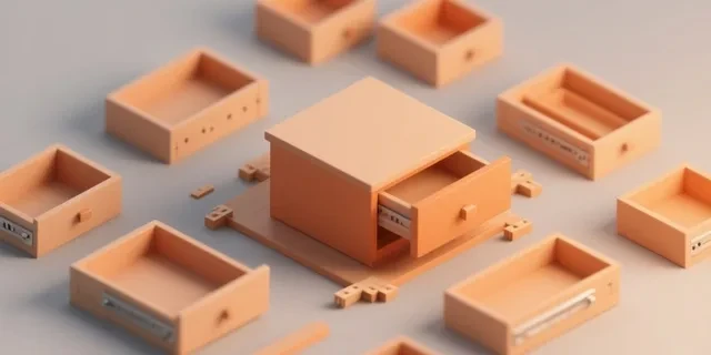 Mobilya Çekmece Kutuları hesaplama aracı — izometrik 3D illüstrasyon