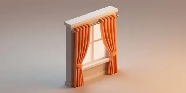 Perde Kumaşı (Pile Katsayılı) hesaplama aracı — izometrik 3D illüstrasyon