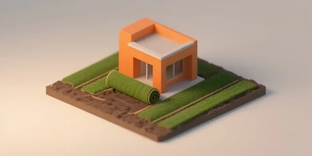 Rulo Çim hesaplama aracı — izometrik 3D illüstrasyon