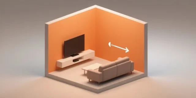 TV Boyutu / İzleme Mesafesi hesaplama aracı — izometrik 3D illüstrasyon