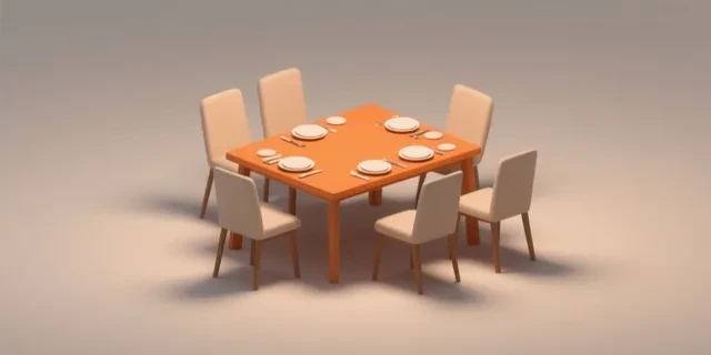 Yemek Masası Kapasitesi hesaplama aracı — izometrik 3D illüstrasyon